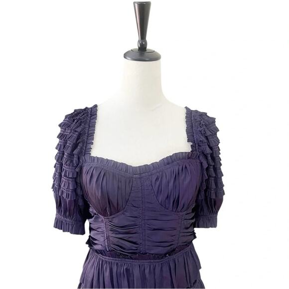 Ulla Johnson Lucette Tiered Satin Pleated Mini Short Dress in Lago Purple Size 6 - Picture 5 of 12